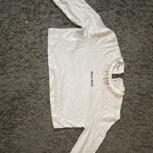 MIU MIU EMBROIDERED COTTON JERSERY T SHIRT